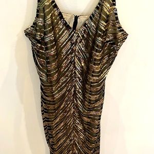 Fashion Nova Bodycon Dress, Nude Lining, Black dress with Gold Sequins